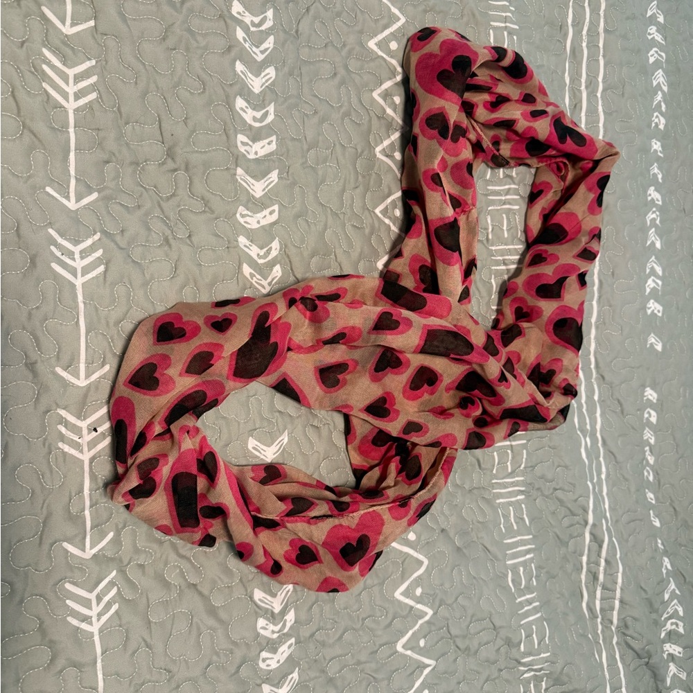 Heart Patterned Pink and Black Scarf